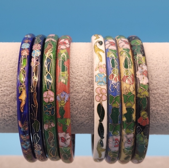 1 Vintage Cloisonne Bangle Brass Enamel - Picture 3 of 3